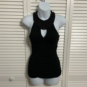 Moa Moa Black Beaded Halter Top Size Small